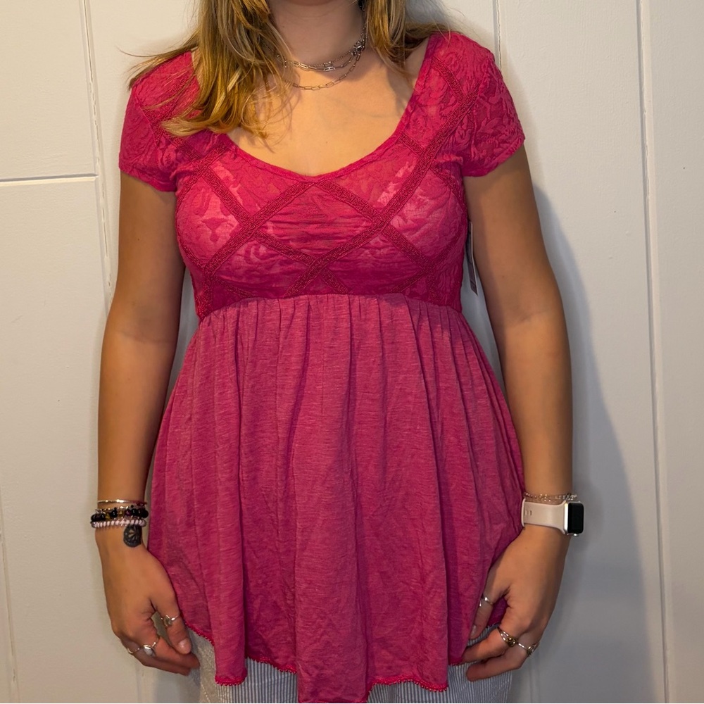 Free People Pink Lace Top